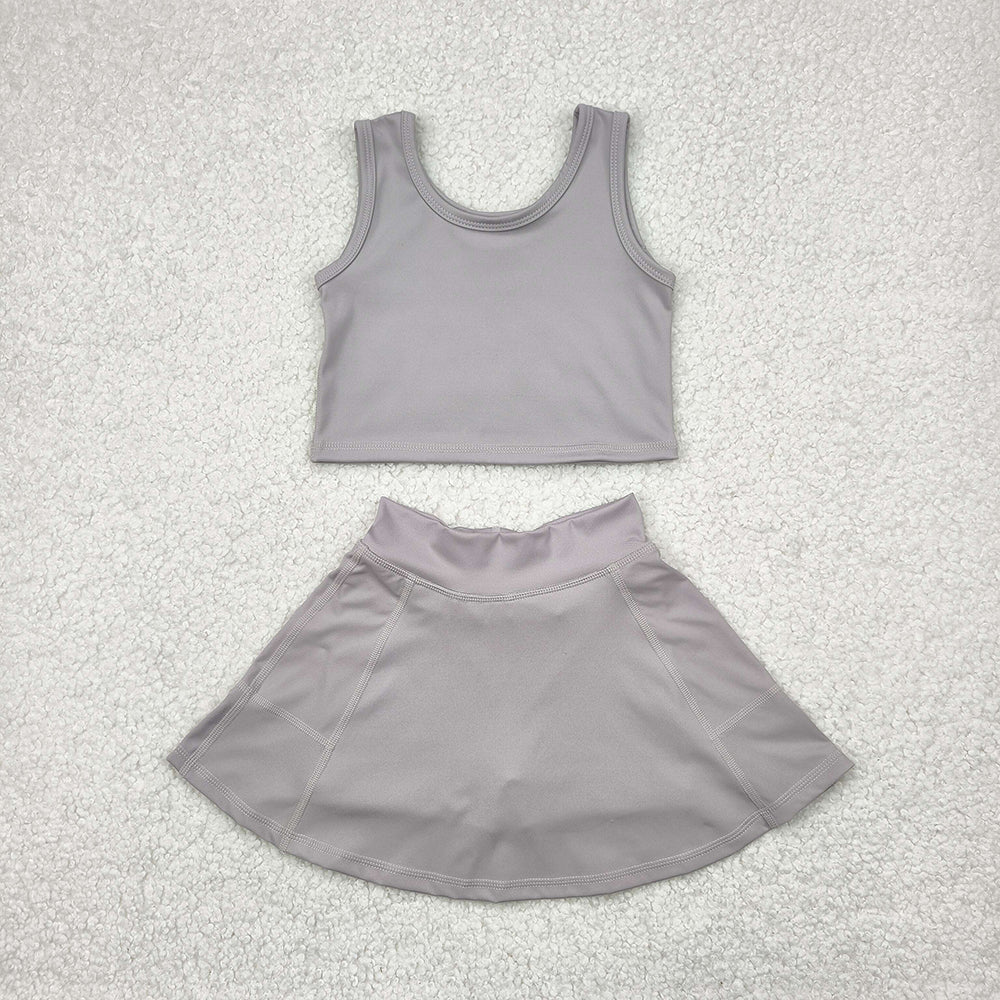 Baby Girls Grey Yoga Tennis Vest Top Sports Skorts Clothes Sets