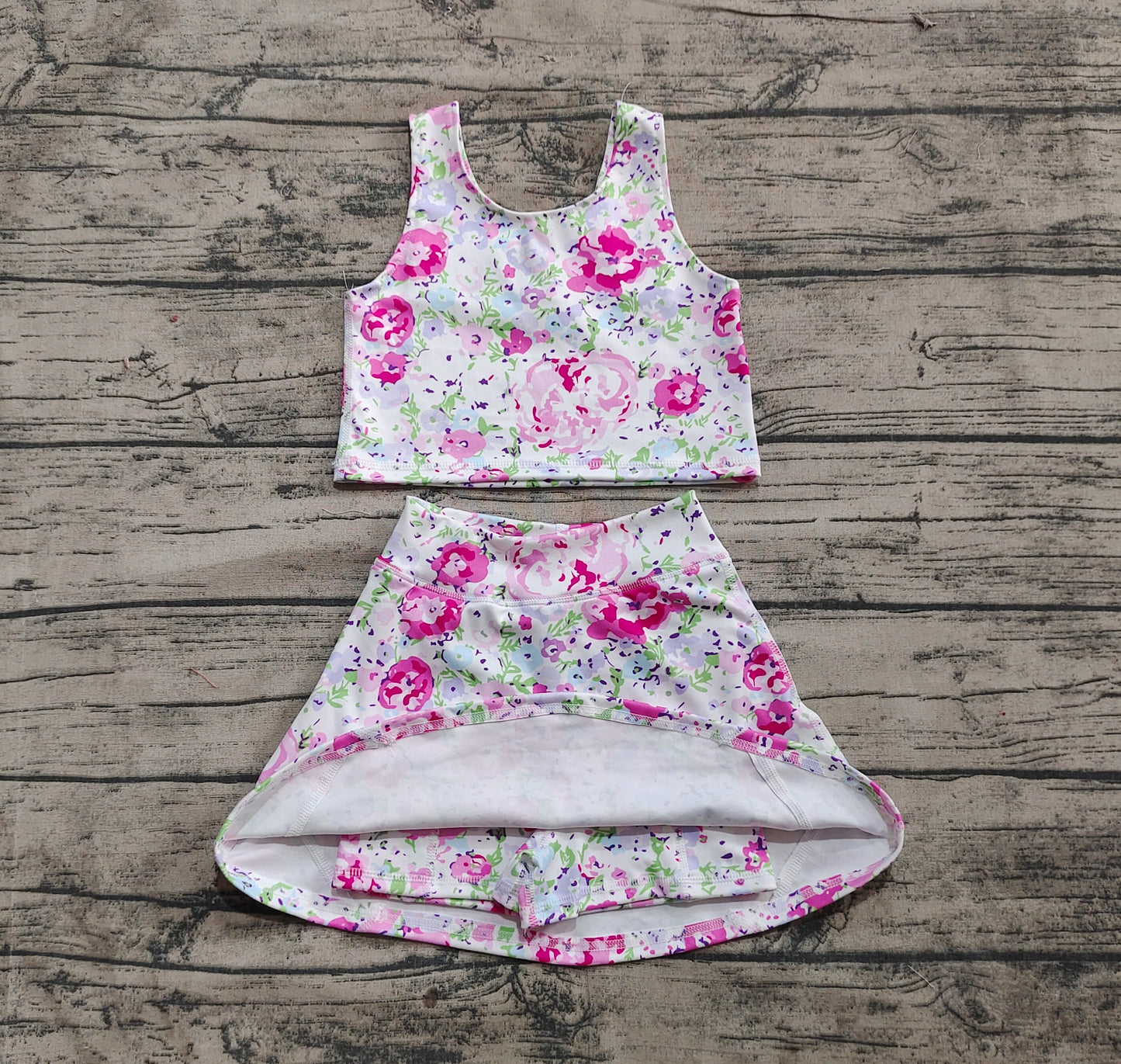 Baby Girls Pink Flowers Athletic Active Wear Top Shorts Skirts Clothes Sets