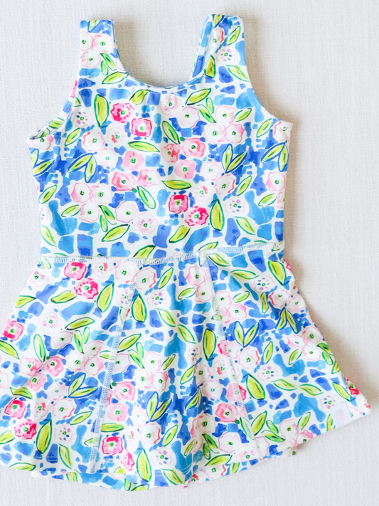 Baby Girls Blue Flowers Sleeveless Athletic Dresses Preorder