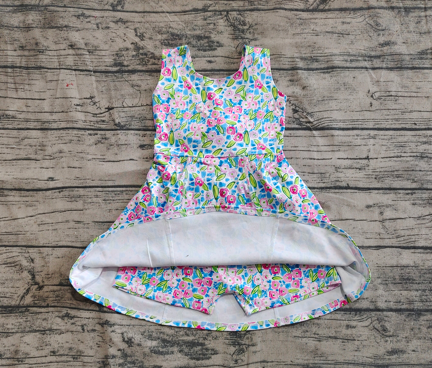 Baby Girls Blue Flowers Sleeveless Athletic Dresses