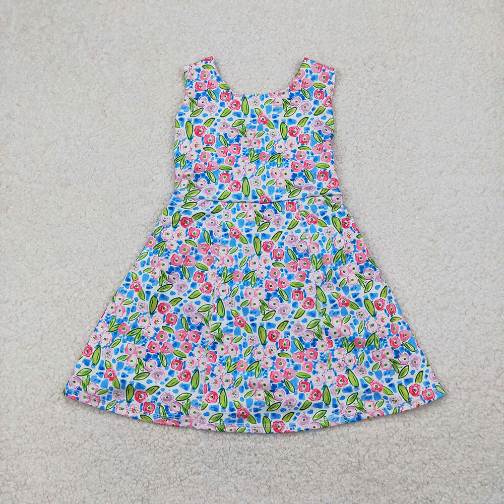 Sibling Baby Girls Flowers Sleeveless Athletic Skorts Sets Dresses