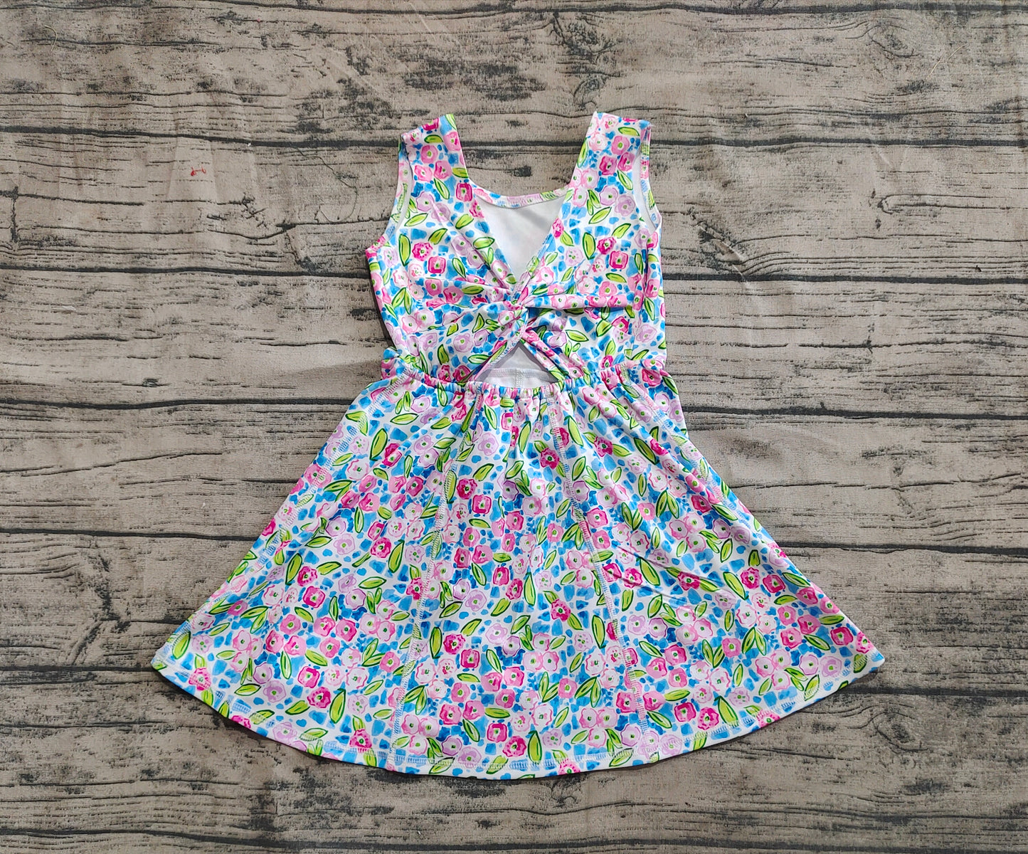 Baby Girls Blue Flowers Sleeveless Athletic Dresses