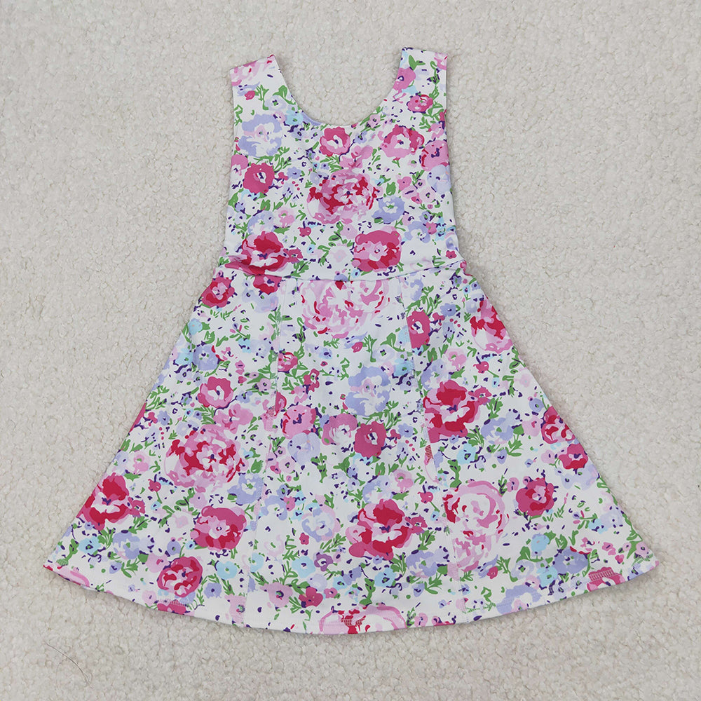 Sibling Baby Girls Flowers Sleeveless Athletic Skorts Sets Dresses