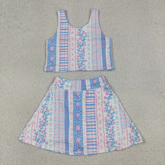 Sibling Baby Girls Sleeveless Colorful Flowers Vest Skirt Shorts Yoga Active Clothes Sets
