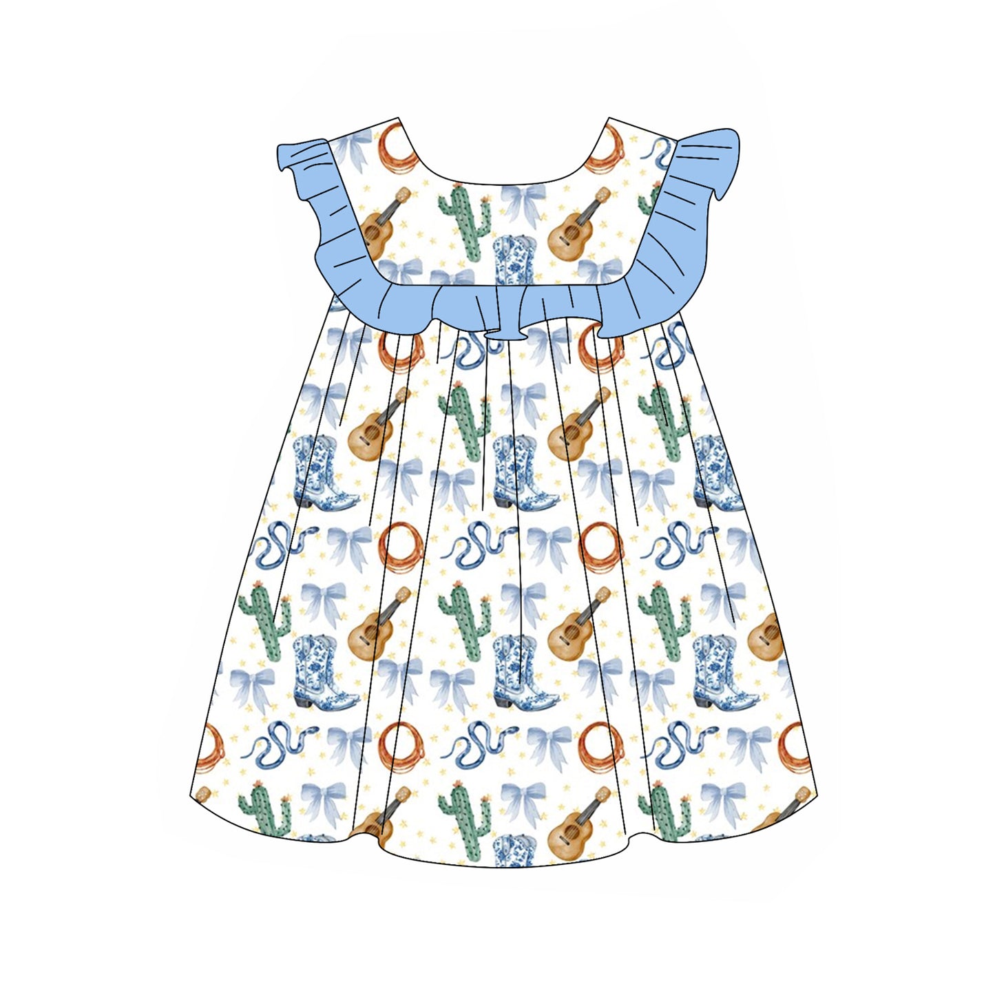 Baby Girls Western Boots Cactus Knee Length Dresses Preorder