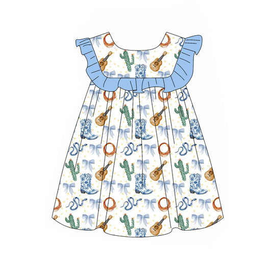 Baby Girls Western Boots Cactus Knee Length Dresses Preorder