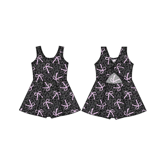 Baby Girls Black Leopard Bows Sleeveless Athletic Dresses Preorder