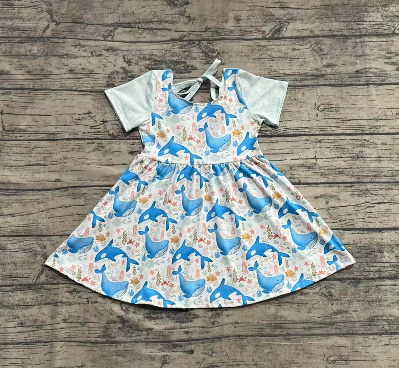 Baby Girls Blue Whale Short Sleeve Knee Length Dresses