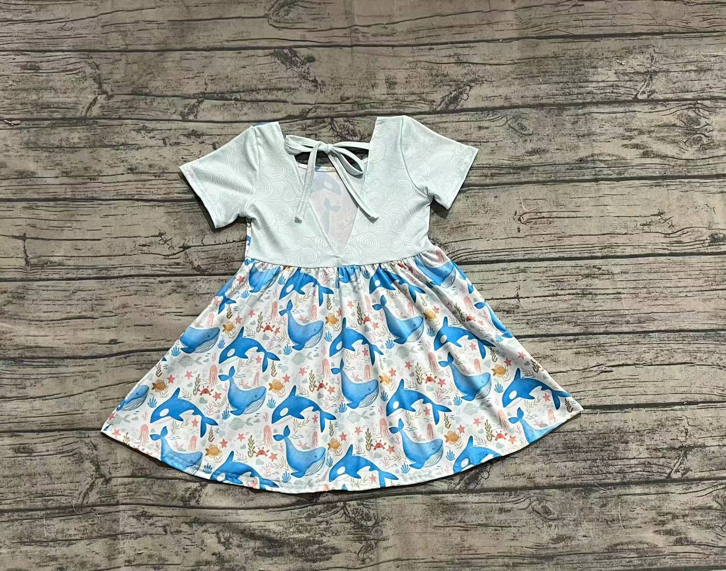 Baby Girls Blue Whale Short Sleeve Knee Length Dresses