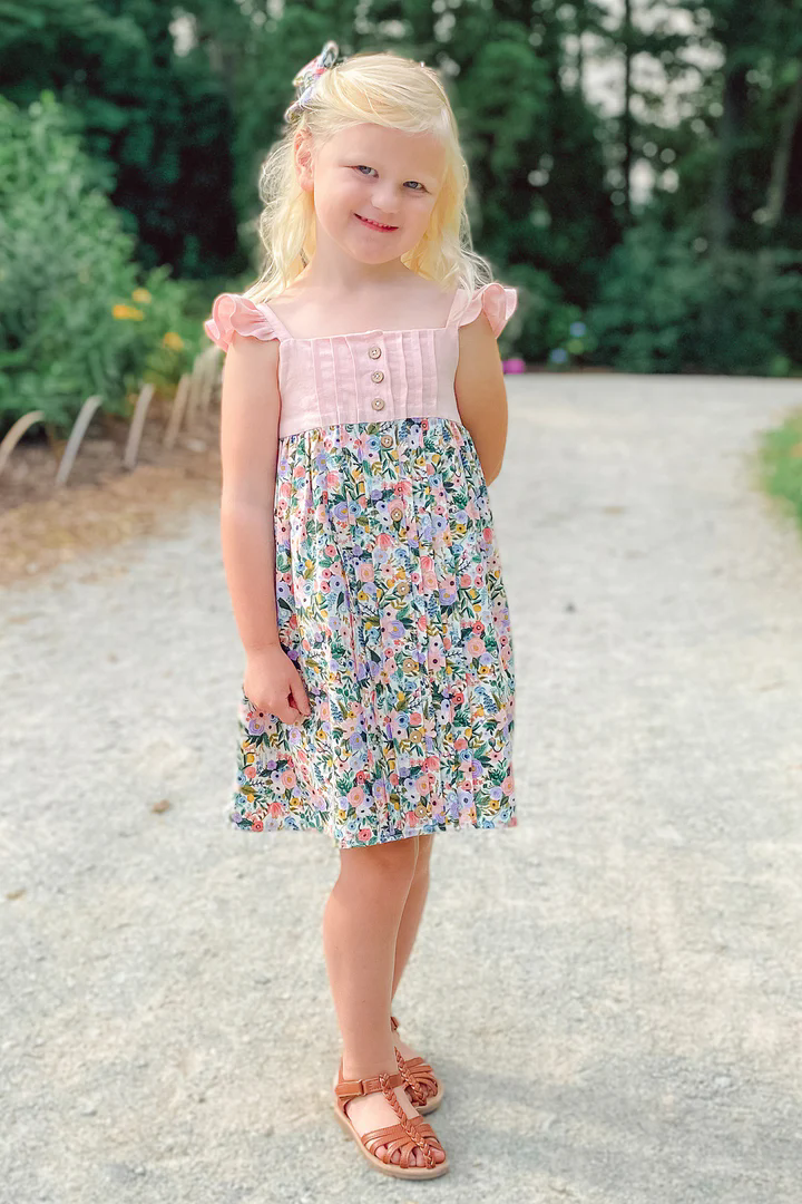 Baby Girls Pink Straps Flowers Knee Length Dresses Preorder