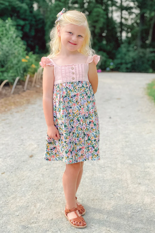 Baby Girls Pink Straps Flowers Knee Length Dresses Preorder