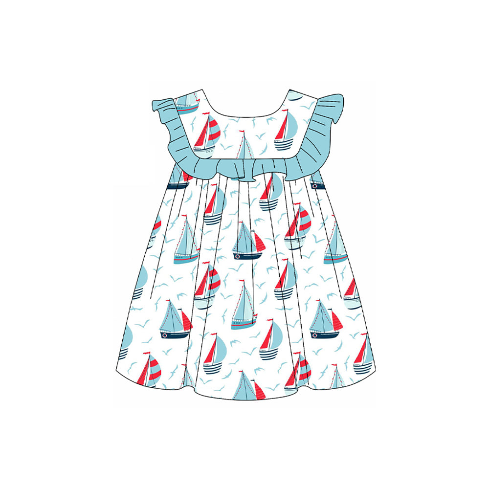 Baby Girls Sailboat Ruffle Knee Length Dresses Preorder