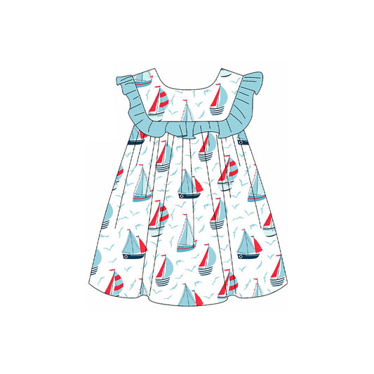 Baby Girls Sailboat Ruffle Knee Length Dresses Preorder