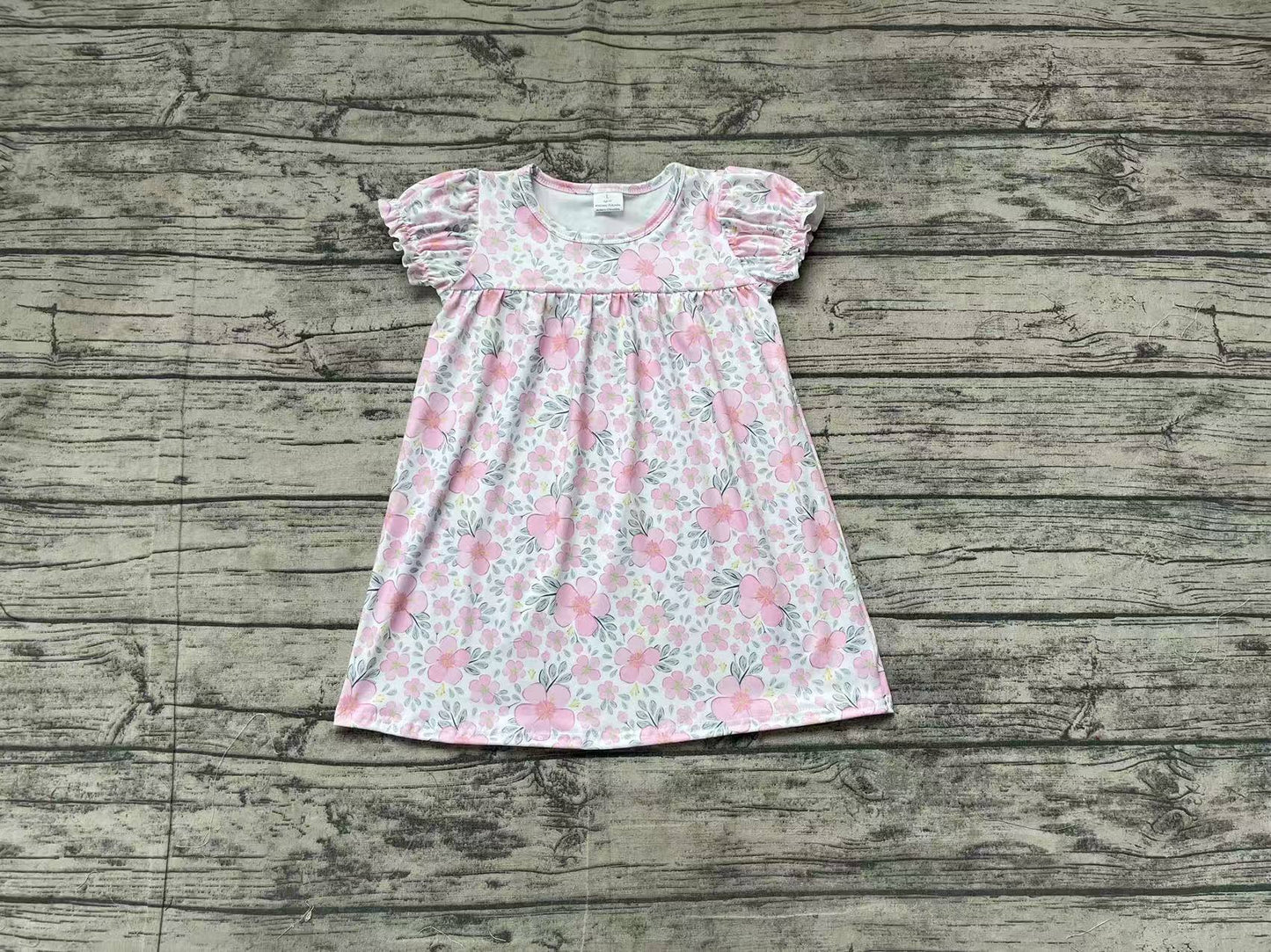 Baby Girls Pink Flowers Leaves Knee Length Dresses