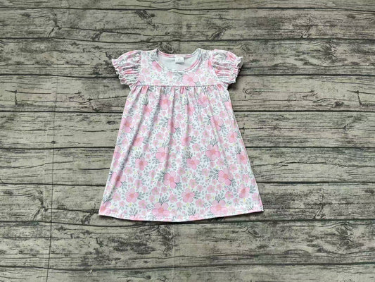Baby Girls Pink Flowers Leaves Knee Length Dresses