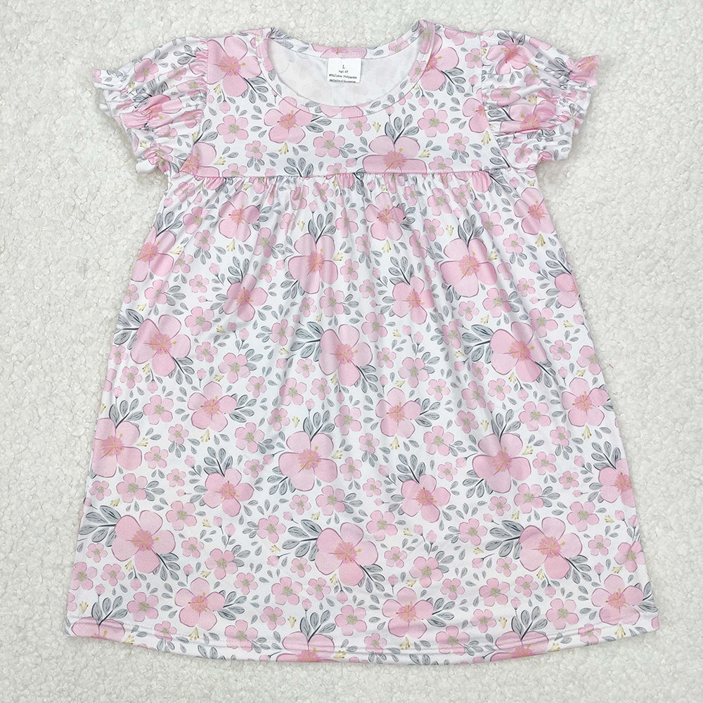 Baby Girls Pink Flowers Leaves Knee Length Dresses