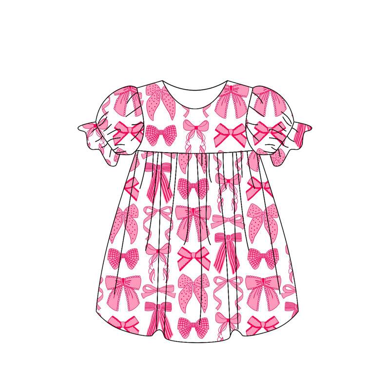 Baby Girls Pink Coquette Bows Short Sleeve Knee Length Dresses Preorder