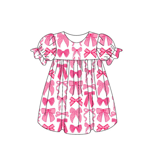 Baby Girls Pink Coquette Bows Short Sleeve Knee Length Dresses Preorder