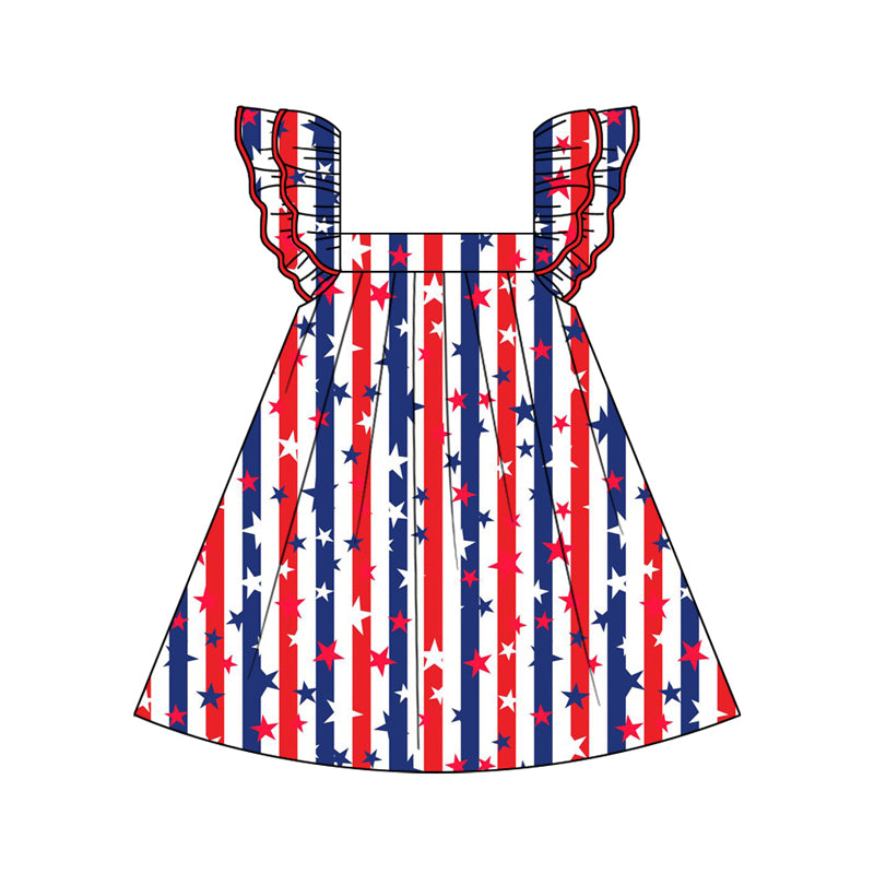 Baby Girls 4th Of July Stars Stripes Knee Length Dresses Preorder