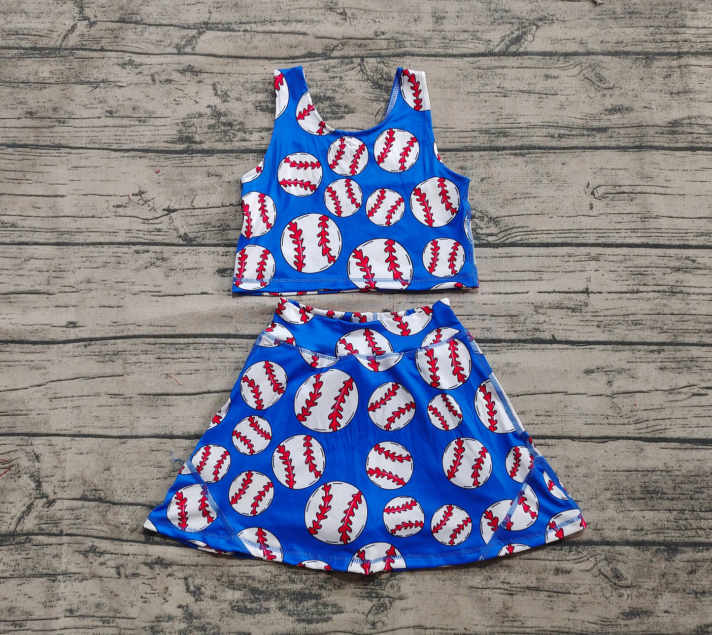 Baby Girls Blue Baseball Vest Top Yoga Sports Skorts Clothes Sets