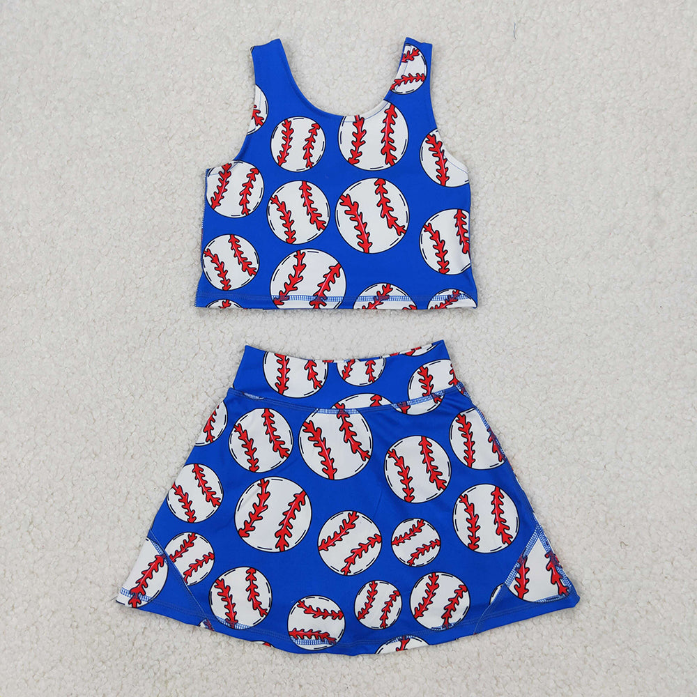 Baby Girls Blue Baseball Vest Top Yoga Sports Skorts Clothes Sets