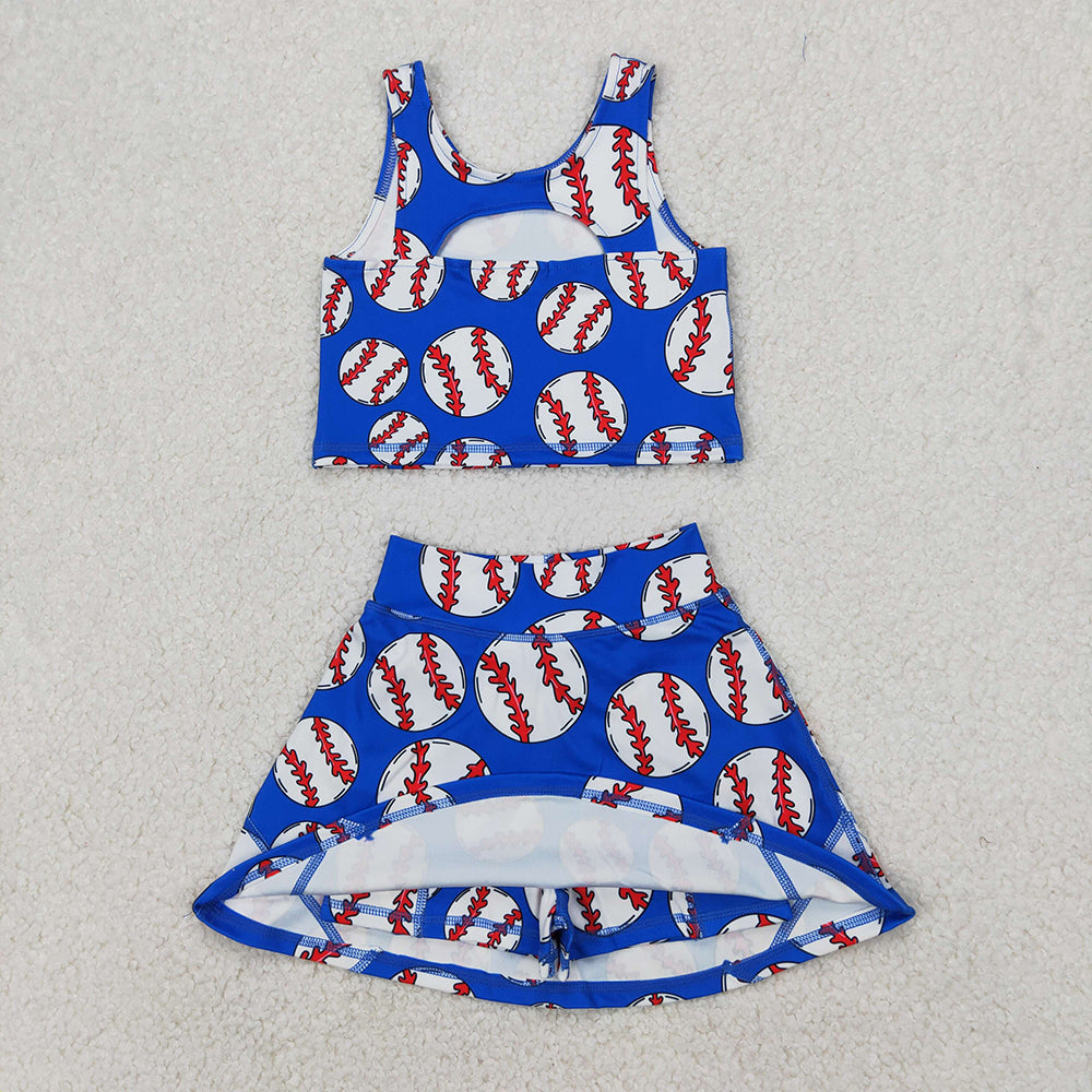 Baby Girls Blue Baseball Vest Top Yoga Sports Skorts Clothes Sets
