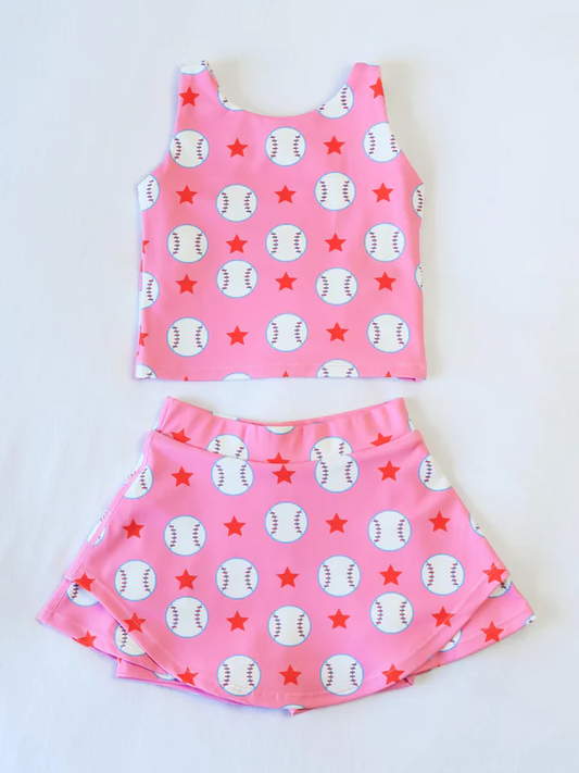 Baby Girls Red Baseball Stars Vest Top Sports Skorts Clothes Sets Preorder