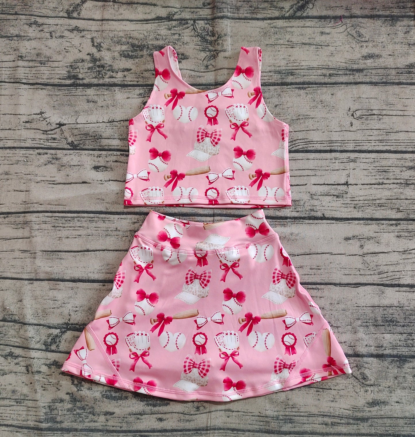 Baby Girls Baseball Bows Athletic Active Wear Top Shorts Skorts Skirts Clothes Sets