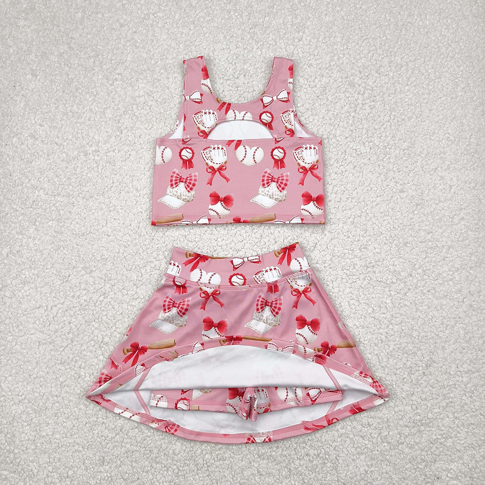 Baby Girls Baseball Bows Athletic Active Wear Top Shorts Skorts Skirts Clothes Sets