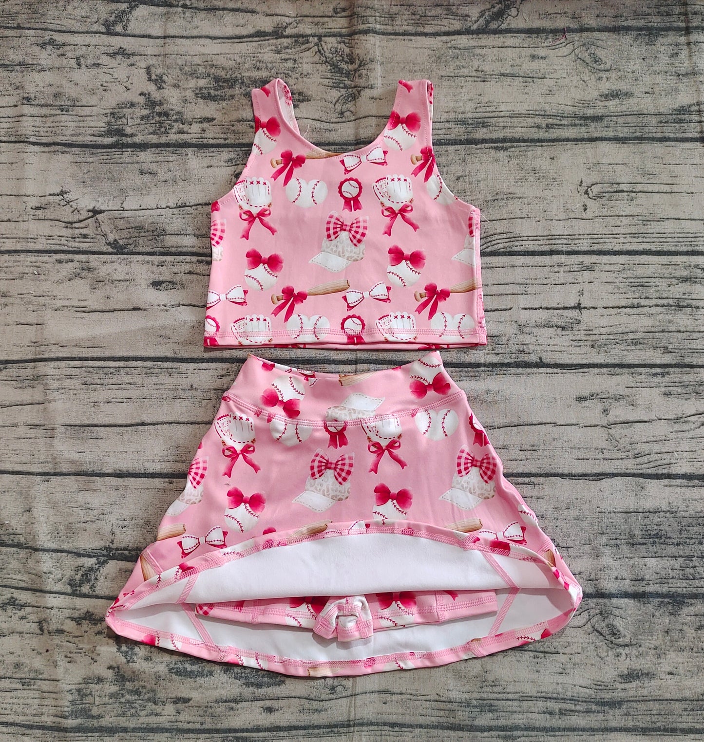 Baby Girls Baseball Bows Athletic Active Wear Top Shorts Skorts Skirts Clothes Sets
