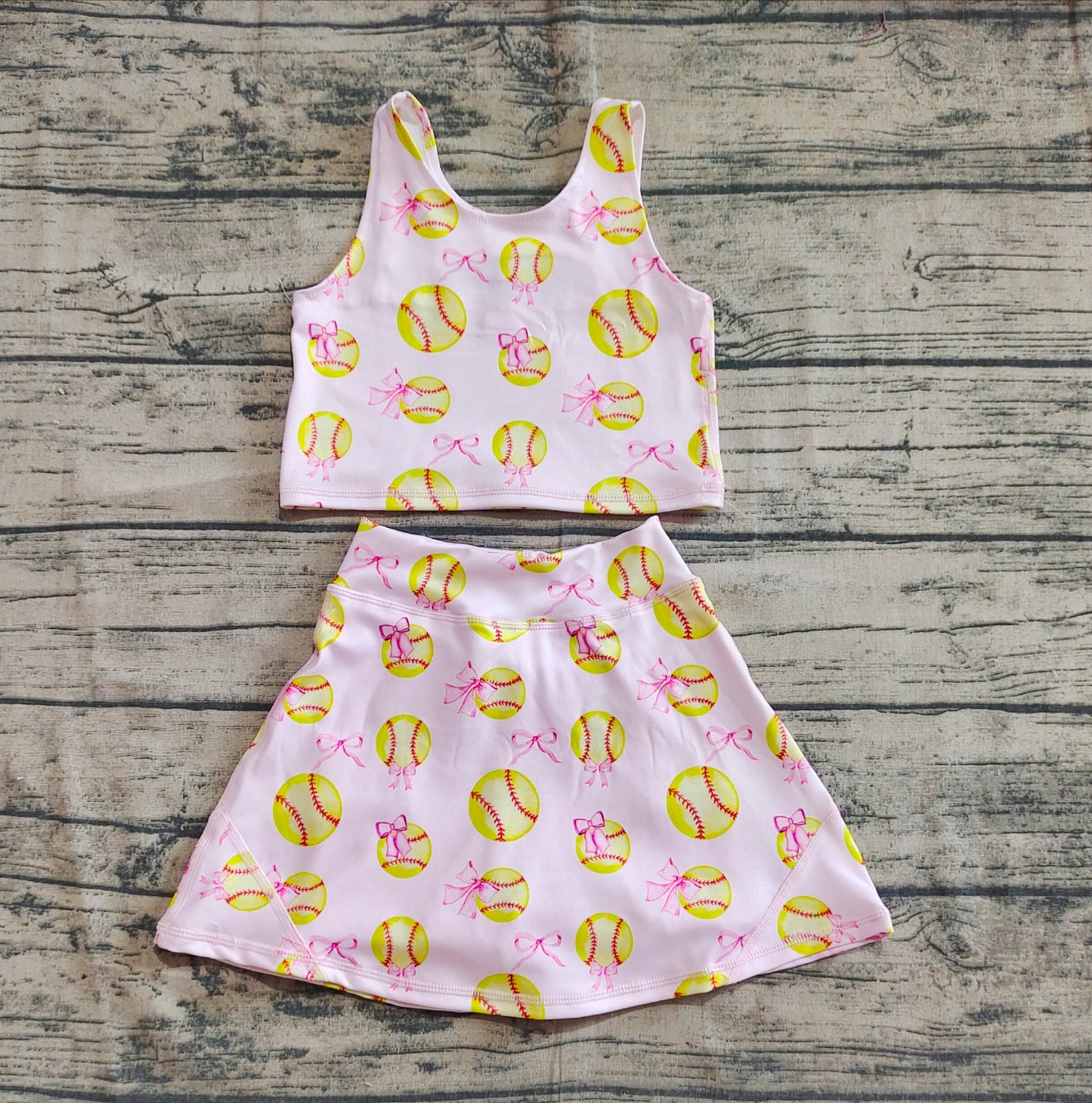 Baby Girls Softball Bows Athletic Active Wear Top Shorts Skirts Clothes Sets