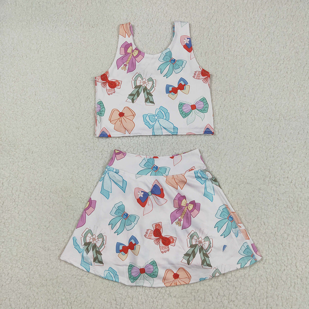 Baby Girls Colorful Hero Bows Athletic Active Wear Top Shorts Skirts Clothes Sets