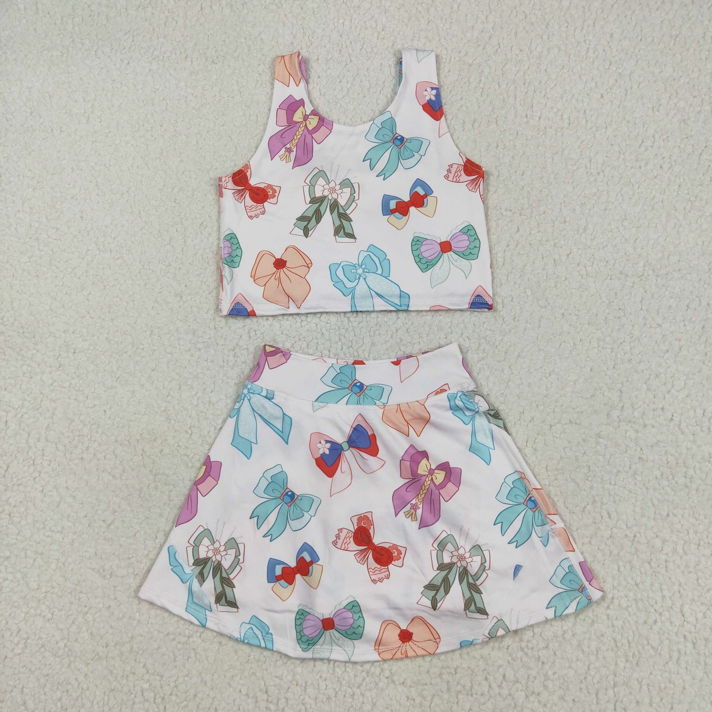 Sibling Baby Girls Flowers Bows Sleeveless Vest Yoga Athletic Skorts Sets