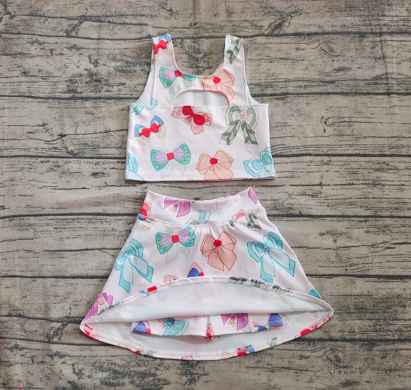 Baby Girls Colorful Hero Bows Athletic Active Wear Top Shorts Skirts Clothes Sets