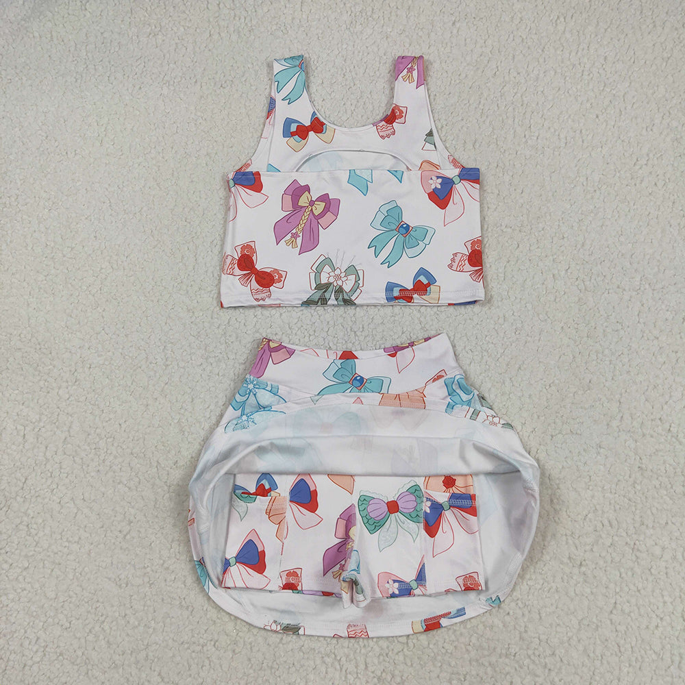 Baby Girls Colorful Hero Bows Athletic Active Wear Top Shorts Skirts Clothes Sets