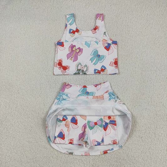 Baby Girls Colorful Hero Bows Athletic Active Wear Top Shorts Skirts Clothes Sets