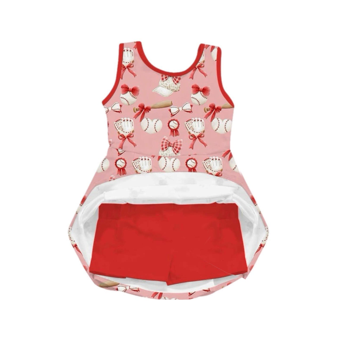 Baby Girls Red Softball Bow Athletic Active Wear Knee Length Dresses Preorder