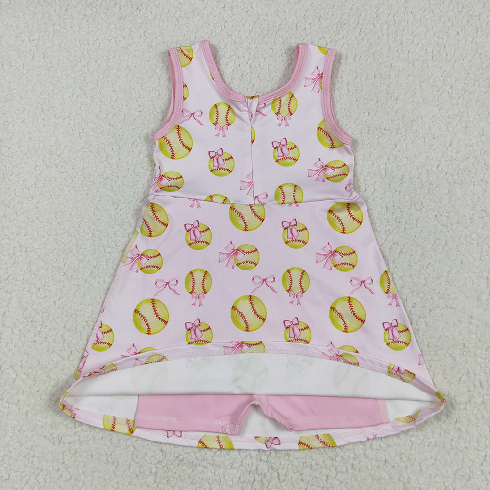 Baby Girls Softball Bow Athletic Active Wear Knee Length Dresses