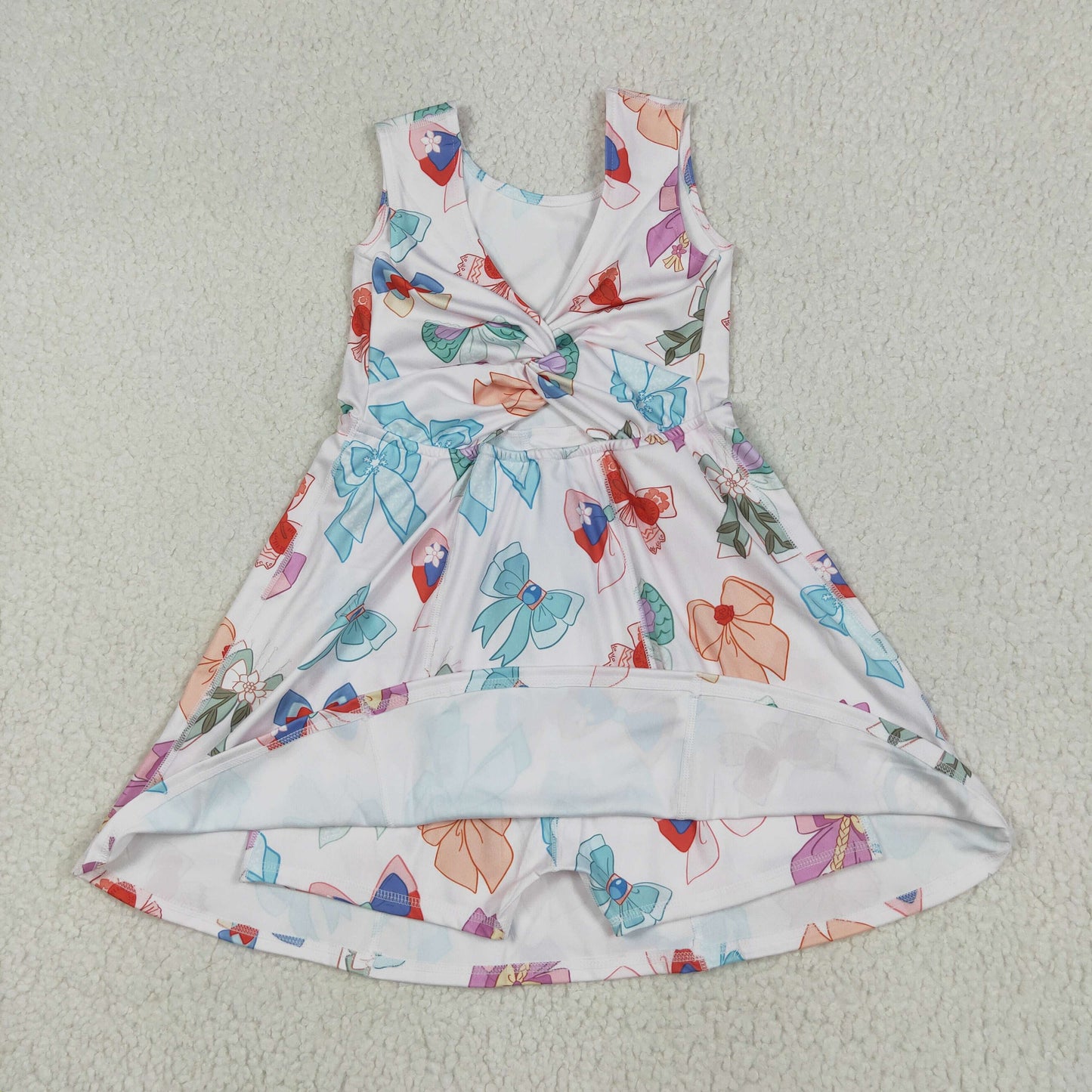 Sibling Baby Girls Sleeveless Flower Bows Yoga Active Shorts Knee Length Dresses