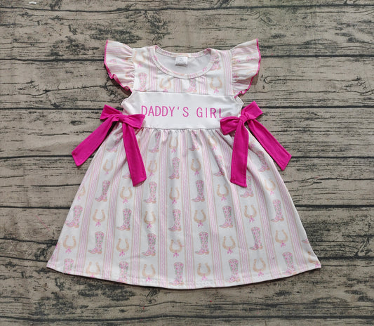 Baby Girls Western Daddy's Girl Bows Knee Length Dresses