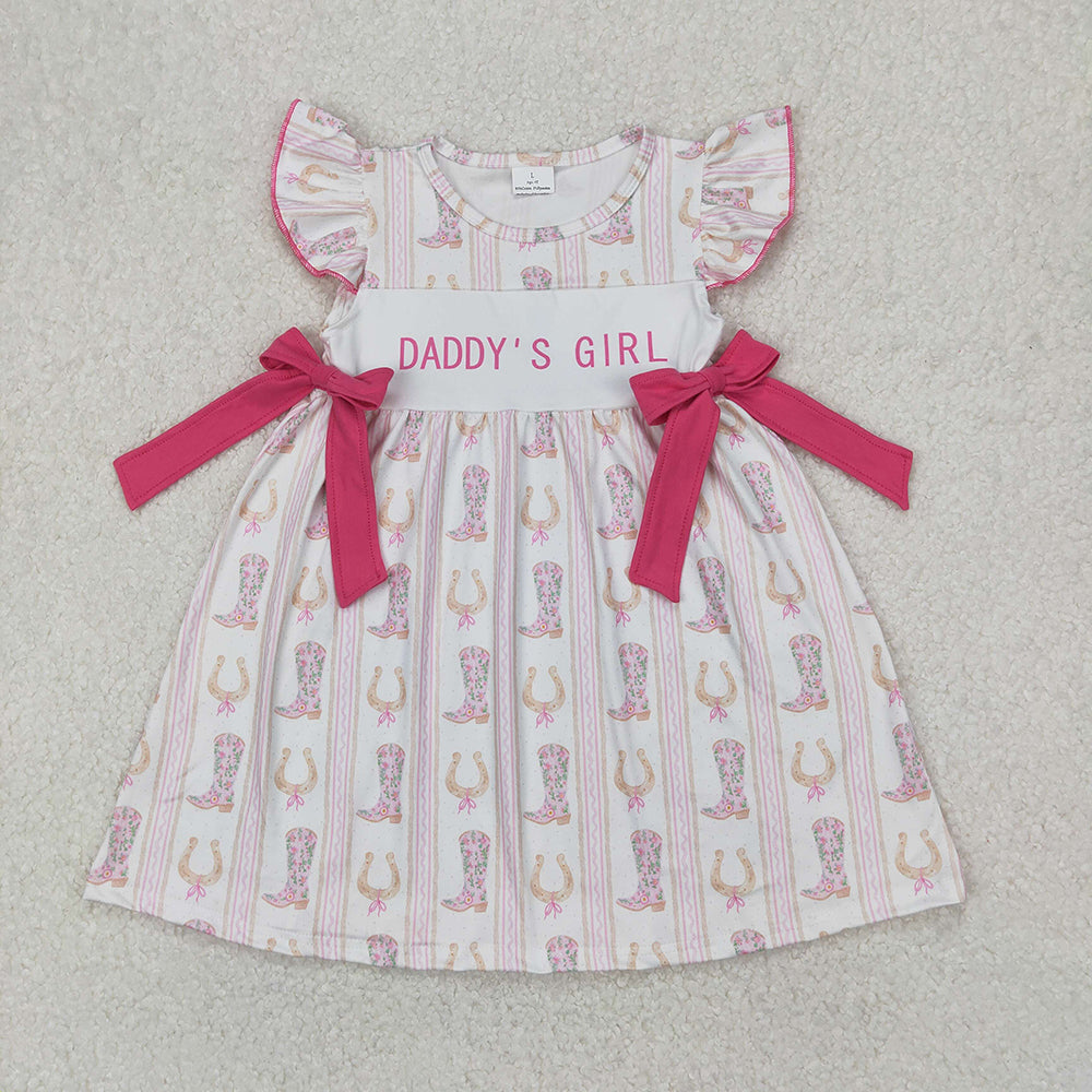 Baby Girls Western Daddy's Girl Bows Knee Length Dresses