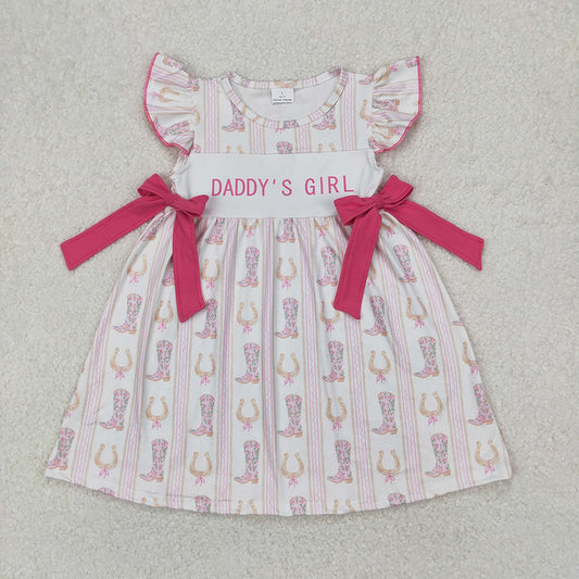 Baby Girls Western Daddy's Girl Bows Knee Length Dresses