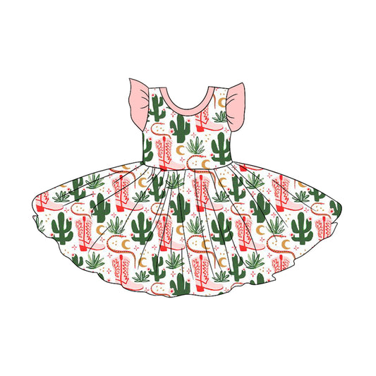 Baby Girls Western Cactus Boots Knee Length Dresses Preorder