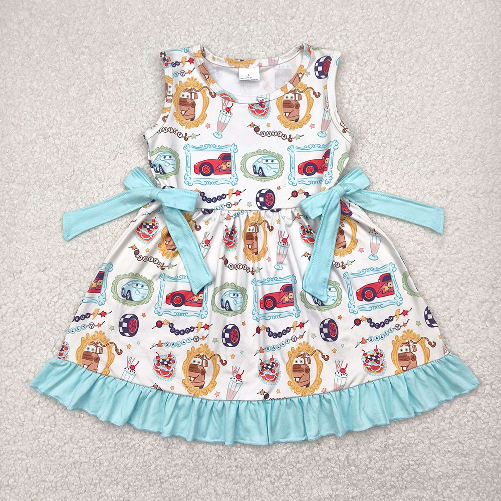 Baby Girls Car Racing Bows Knee Length Dresses