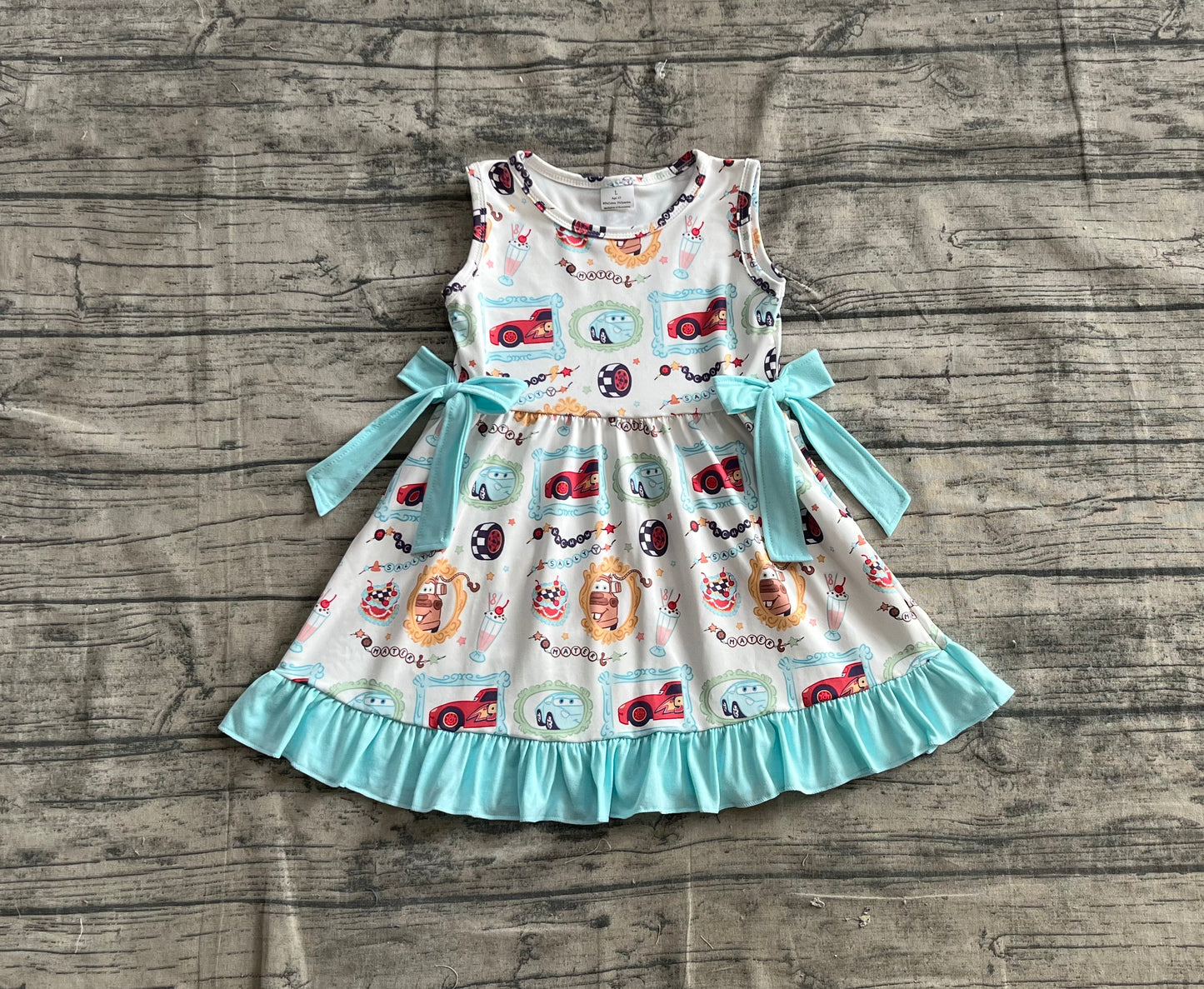 Baby Girls Car Racing Bows Knee Length Dresses