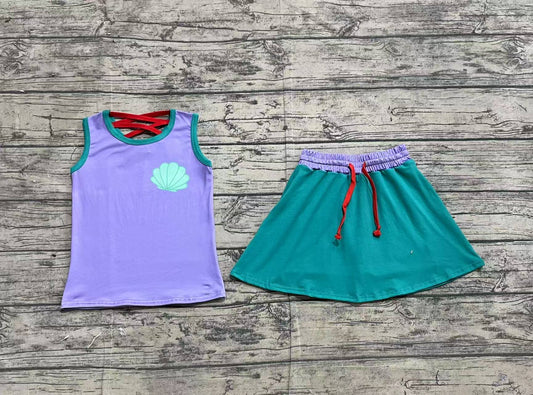 Baby Girls Mermaid Lavender Princess Shirt Skirt Clothes Sets Preorder