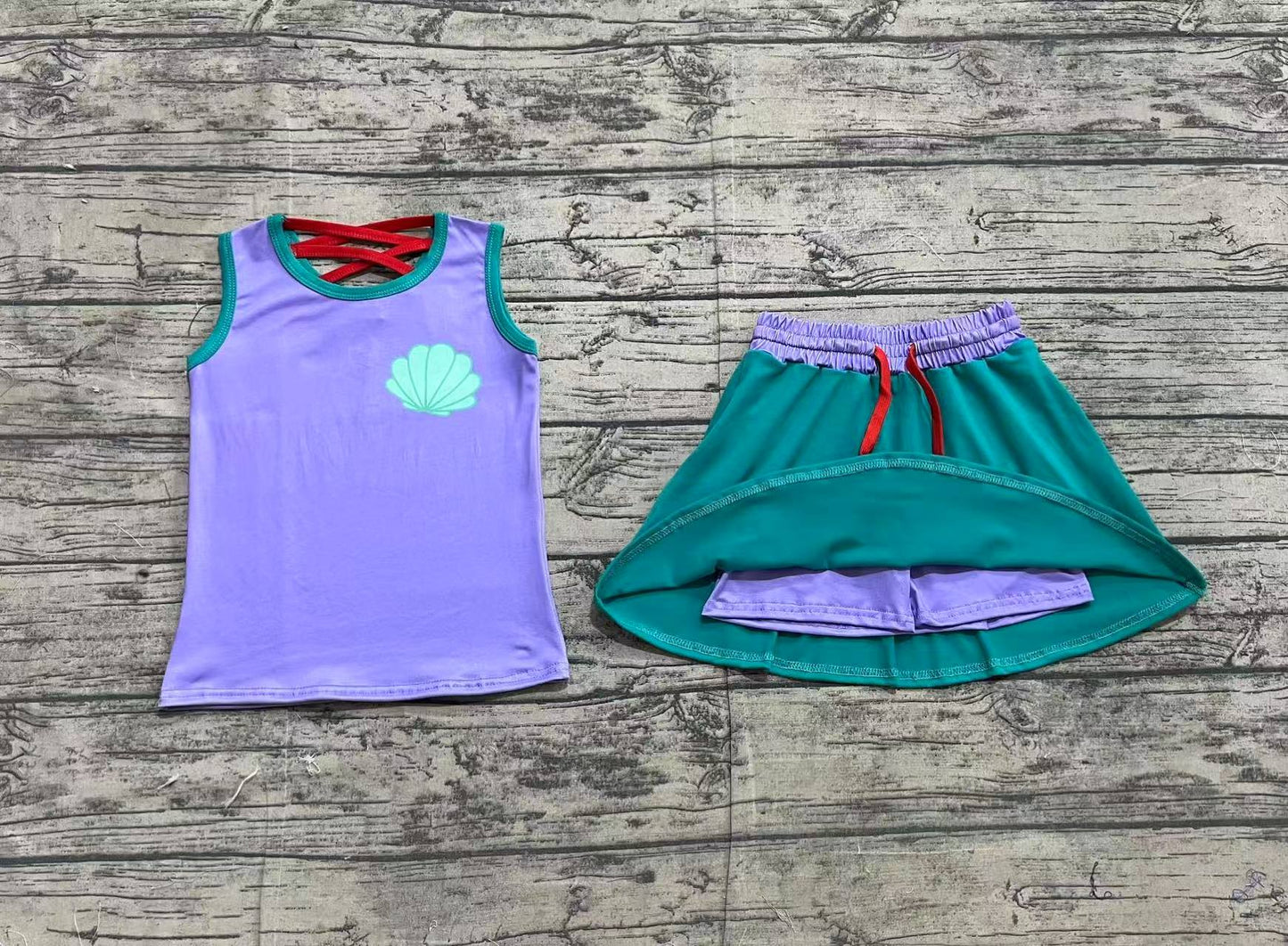 Baby Girls Mermaid Lavender Princess Shirt Skort Skirt Clothes Sets