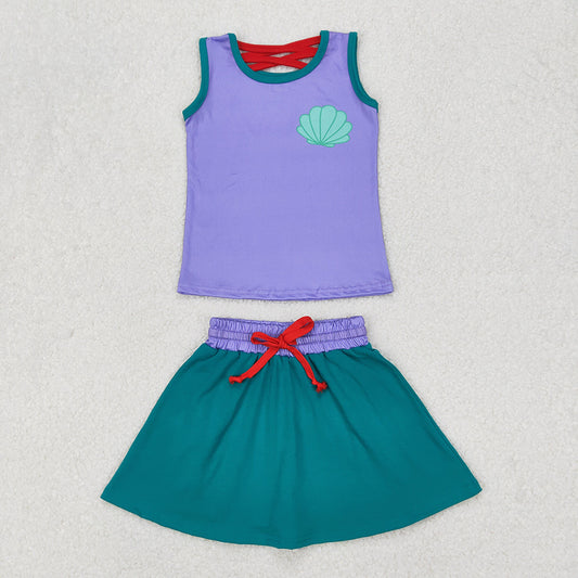 Baby Girls Mermaid Lavender Princess Shirt Skort Skirt Clothes Sets