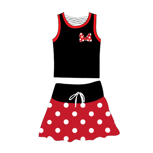 Baby Girls Black Red Dots Bow Shirt Skirt Clothes Sets Preorder