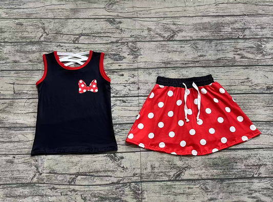 Baby Girls Black Red Dots Bow Shirt Skirt Clothes Sets Preorder